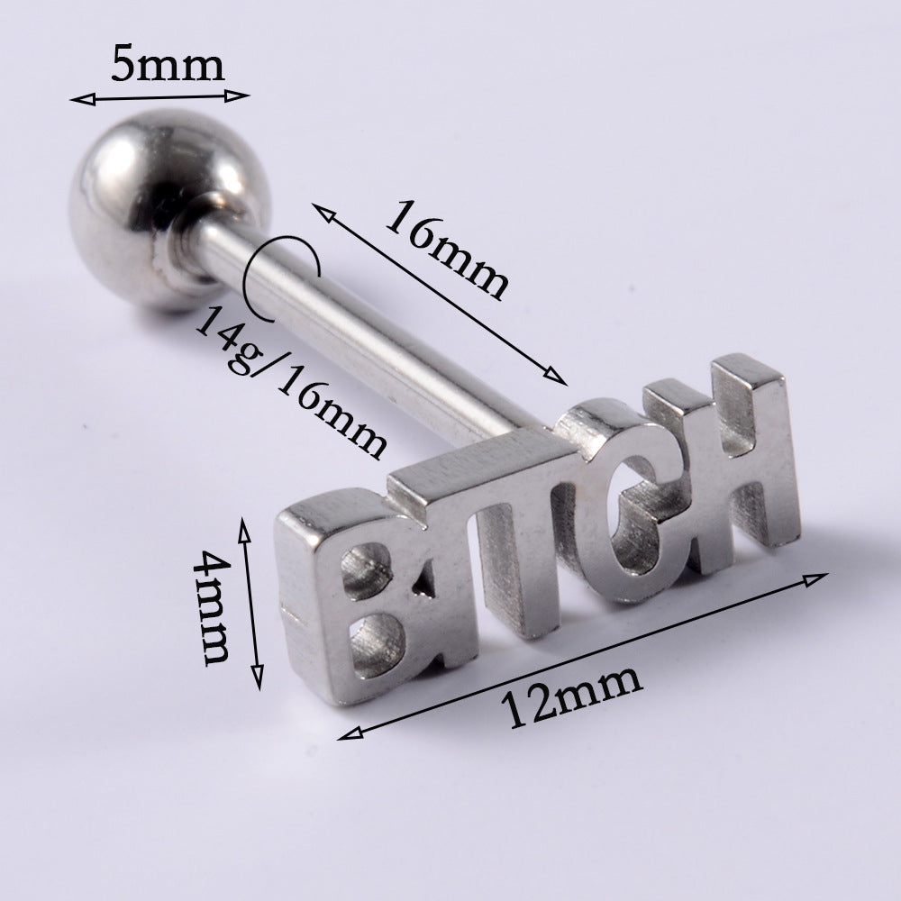 1 Piece Stainless Steel Letter Tongue Ring Punk Style 14G Piercing Jewelry