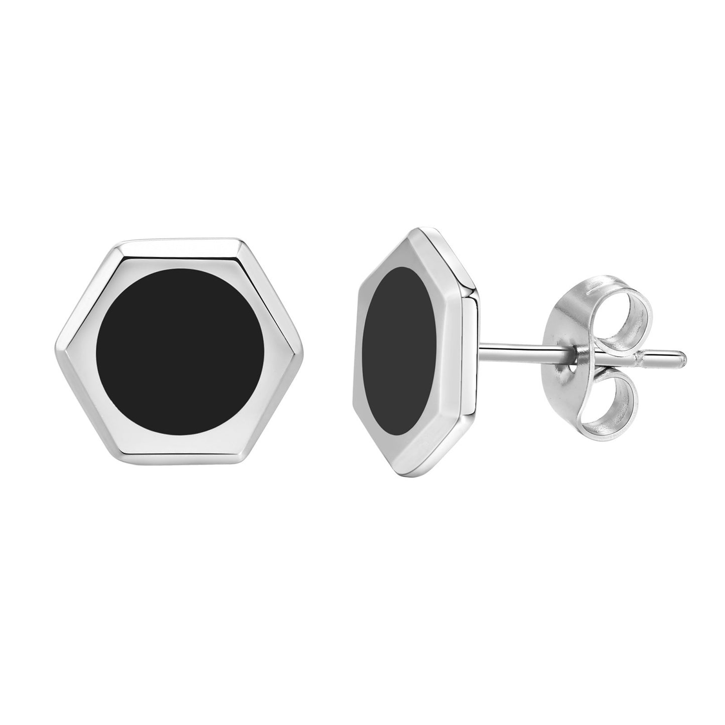 Hexagon Epoxy Stainless Steel Hip Hop Ear Studs