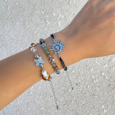 Vacation Sunflower Butterfly Crystal Beaded Bracelet Set