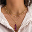 Casual Geometric Natural Stone Crystal Pendant Layered Necklace