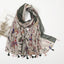 Women's Vintage Bohemian Floral Cotton Linen Print Scarf with Tassels