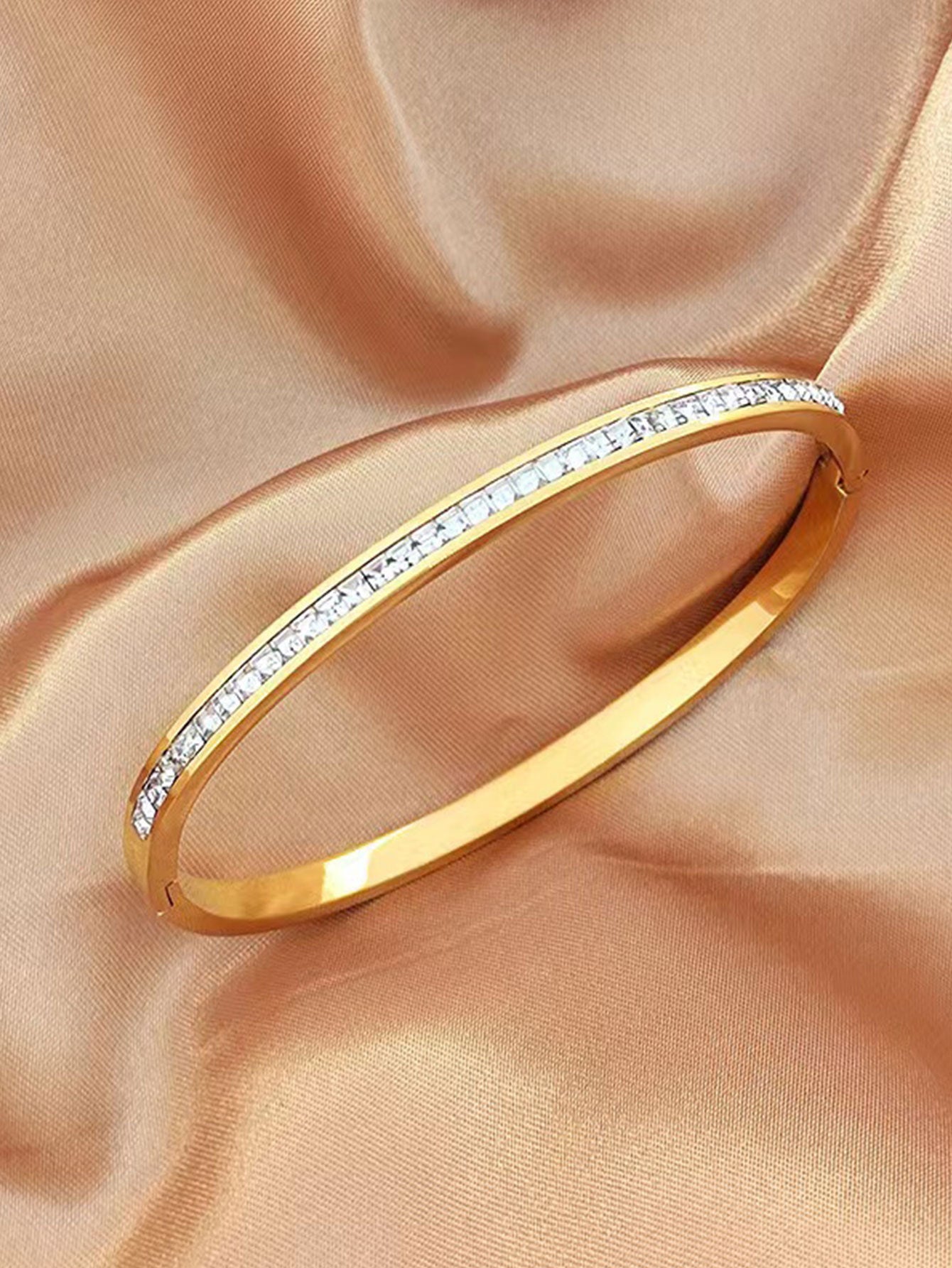 Elegant 18K Gold Plated Stainless Steel Bangle and Titanium Steel Diamond Bracelet Set