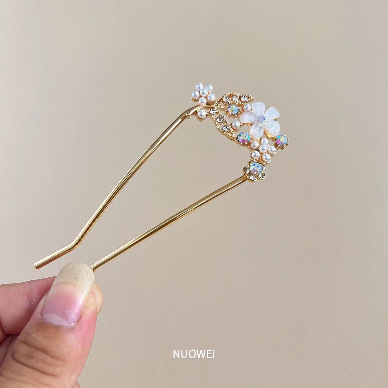 Women's Modern U-Shaped Pearl Inlay Hairpin