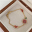 Strawberry Zircon Enamel Bracelet with Pearl Inlay and Real Gold Plating