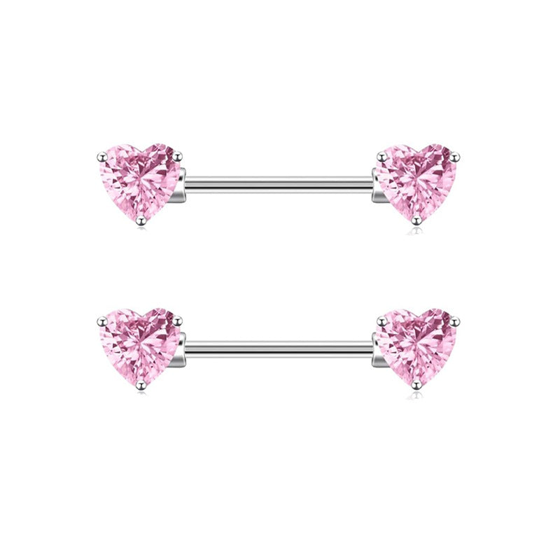 1 Piece Heart Shaped Zirconia Belly Rings Stainless Steel Inlay Rhinestones Pink Fashion Piercing Jewelry