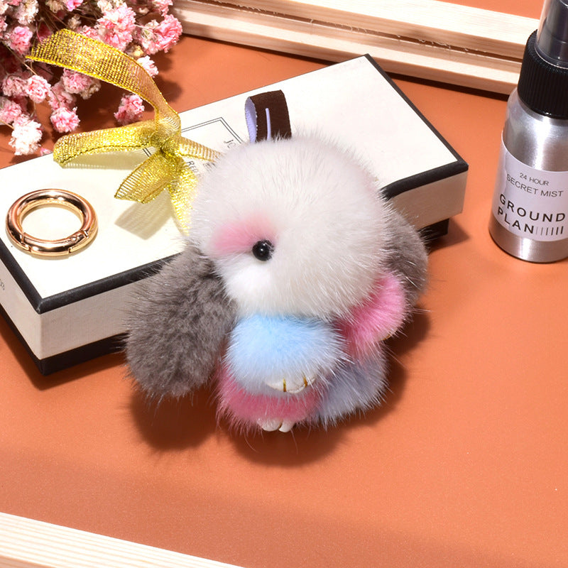 Simple Rabbit Fur Plush Keychain Accessory