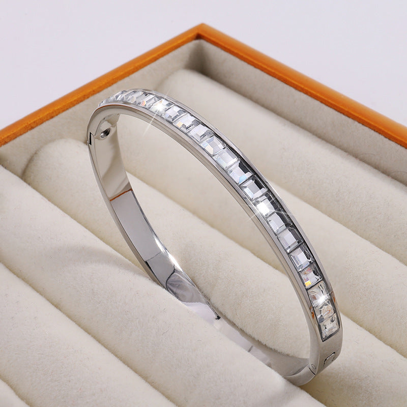 Elegant 18K Gold Plated Stainless Steel Bangle and Titanium Steel Diamond Bracelet Set