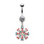 Simple Christmas Tree Snowflake Rhinestone Belly Ring in White Gold Plated Stainless Steel