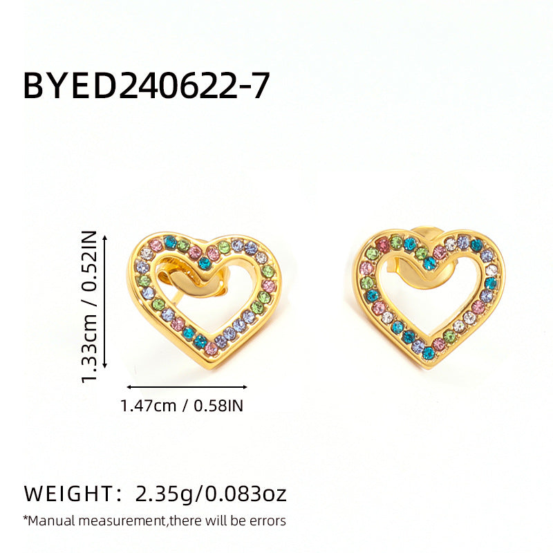 1 Pair Classic Heart Shape 304 Stainless Steel Stud Earrings Set