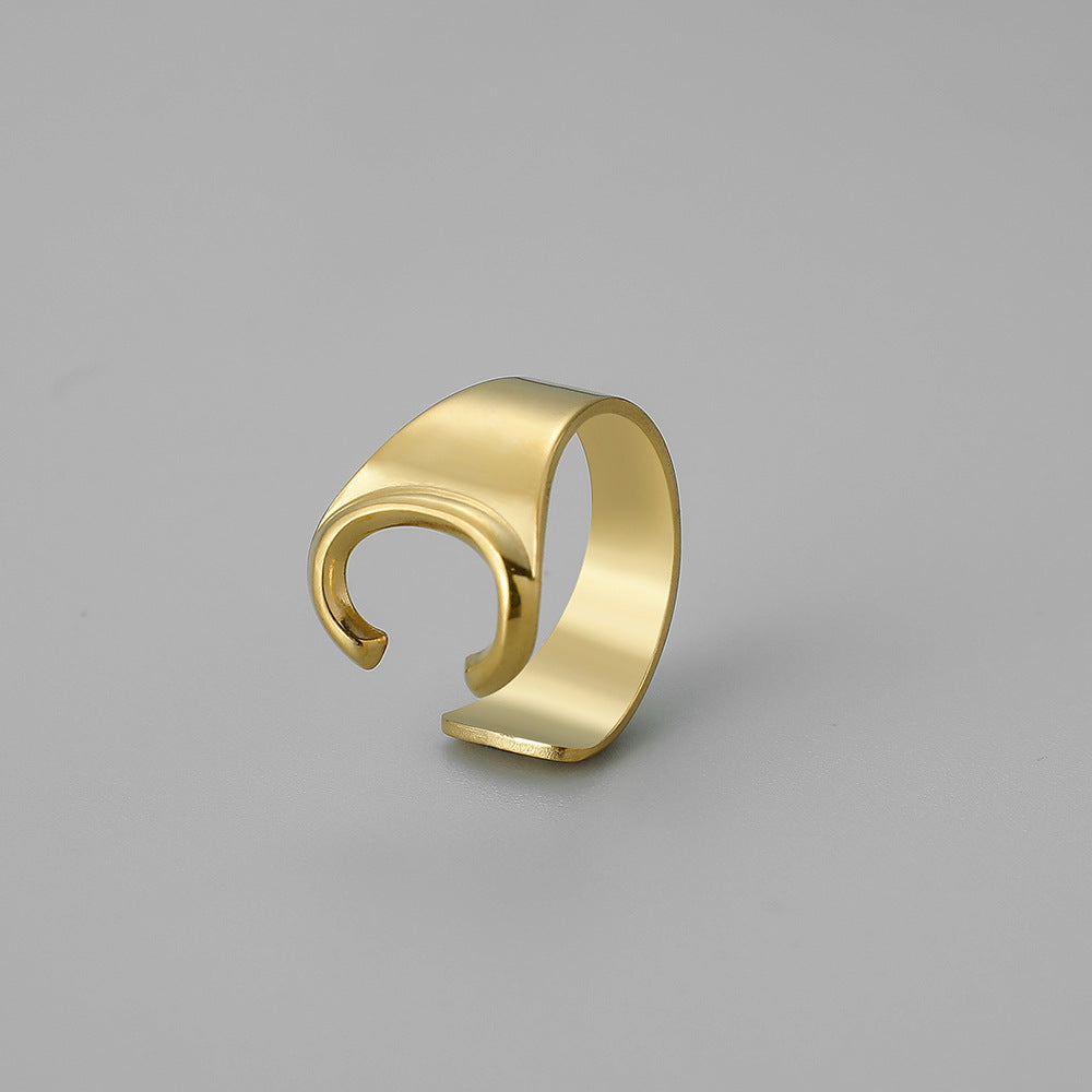 Fashion Alphabet Titanium Steel Gold Plated Open Ring