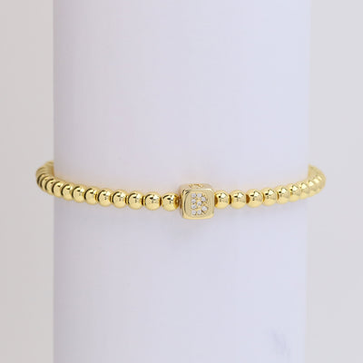 18k Gold Plated Copper Letter Zircon Beaded Stretch Bracelet