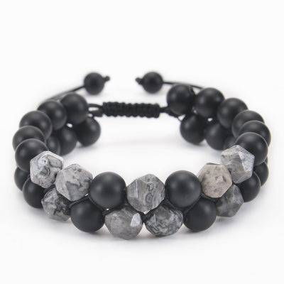 Geometric Natural Stone Lava Beaded Double Layer Bracelet for Men