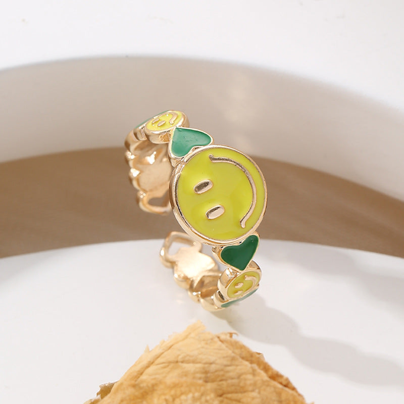 Fashion Smiley Face Gold-Plated Copper Enamel Open Ring