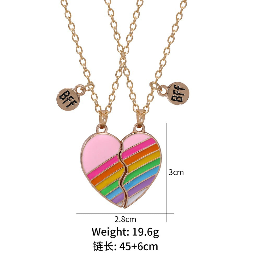 Rainbow Heart-Shaped Pendant Necklace Set for Friends and Couples