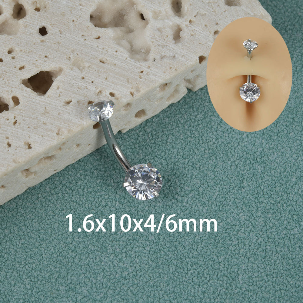 Stainless Steel Zircon Inlay Belly Ring - Double-Ended Navel Piercing Jewelry