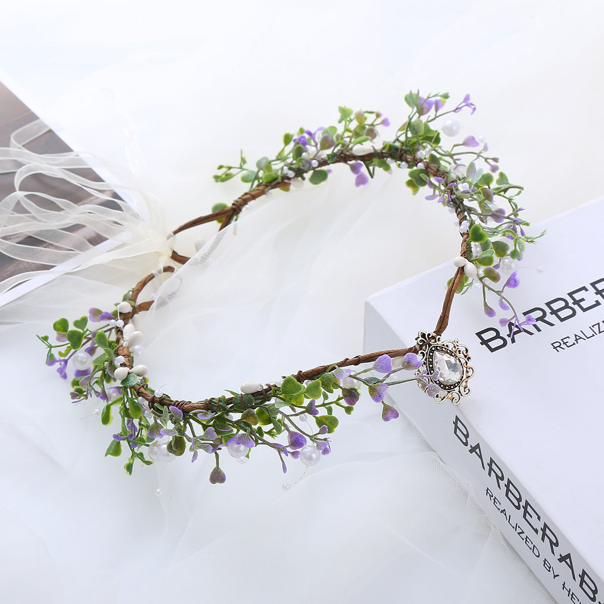 Unisex Fairy Flower Crystal Rhinestone Hair Crown Headband for Weddings and Cosplay