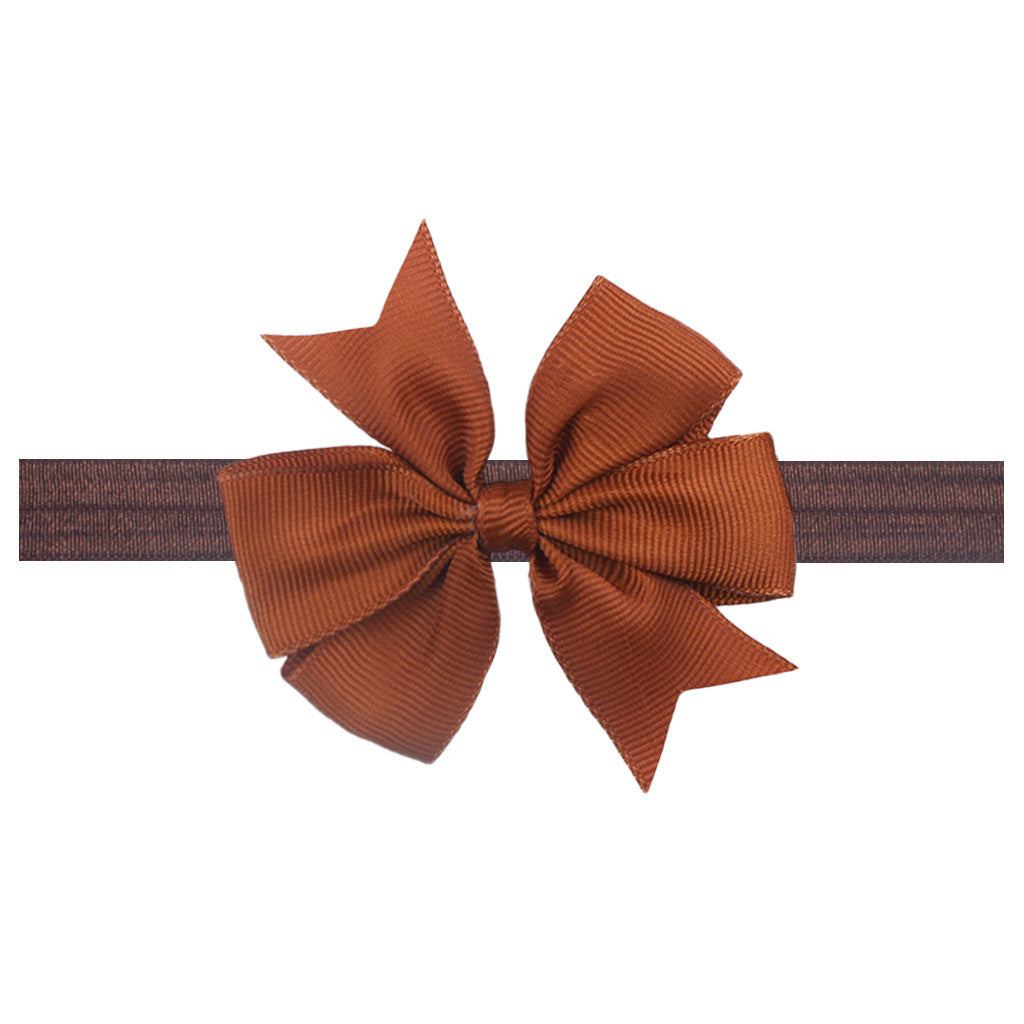 Solid Color Floral Baby Bow Headband with V-Shaped Ribbon - 21 Colors Available