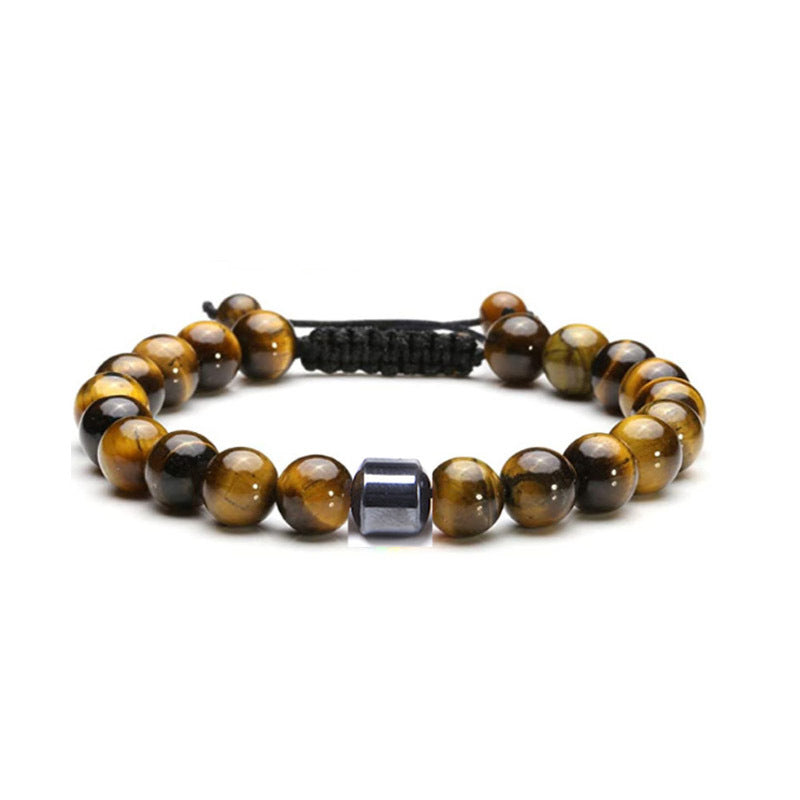 Simple Style Adjustable Map Tiger Eye and Hematite Beaded Bracelet