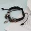 Vintage Ethnic Cross Leaf Alloy Wooden Bead Unisex Bracelet - European Retro Cowhide Handwoven Fashion