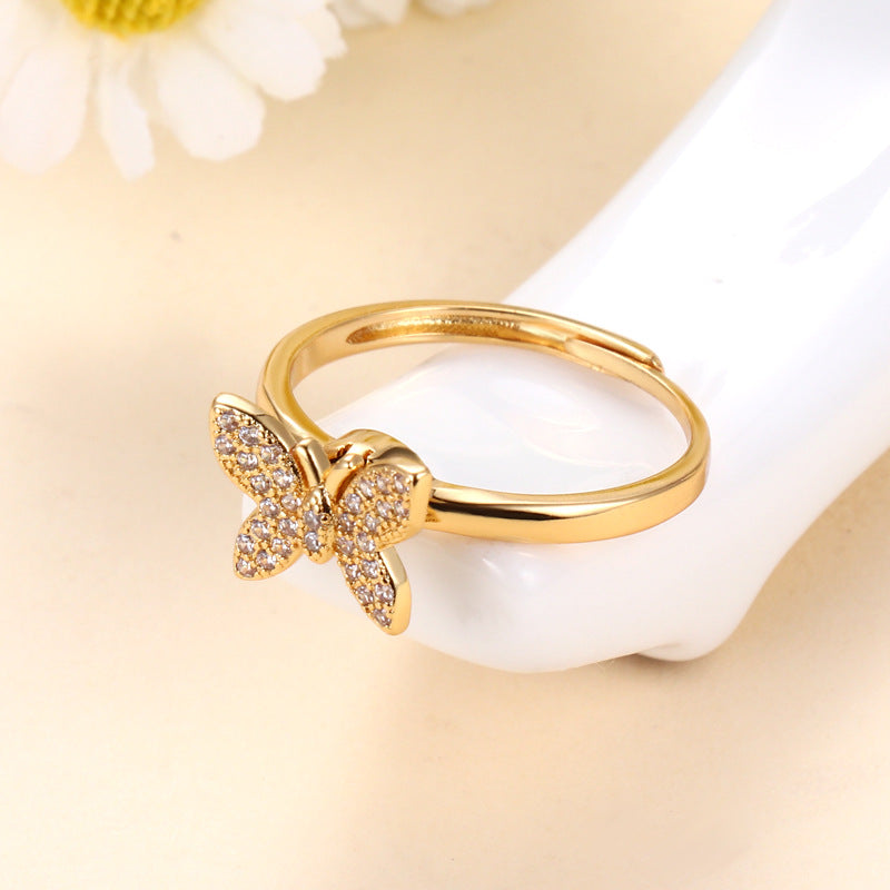 Retro Minimalist Butterfly Zircon Gold Plated Ring