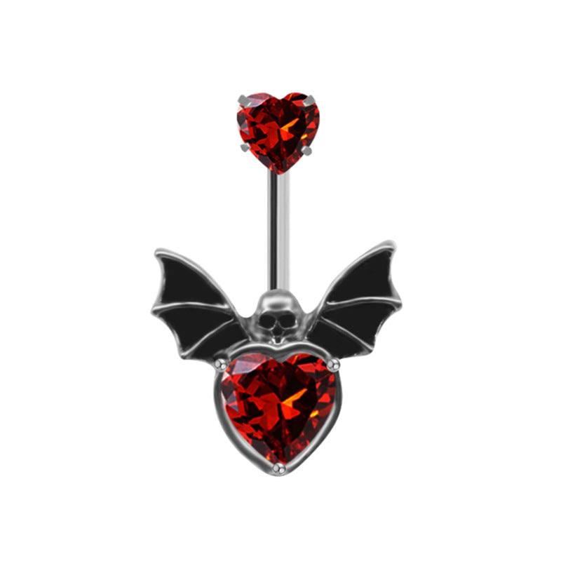 Star Bat Heart Belly Button Ring - Stainless Steel & Copper with Rhinestones and Zircon, Gold Plated Navel Piercing Jewelry