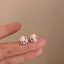 Sweet Floral Alloy Enamel Cat Eye Drop Earrings for Women