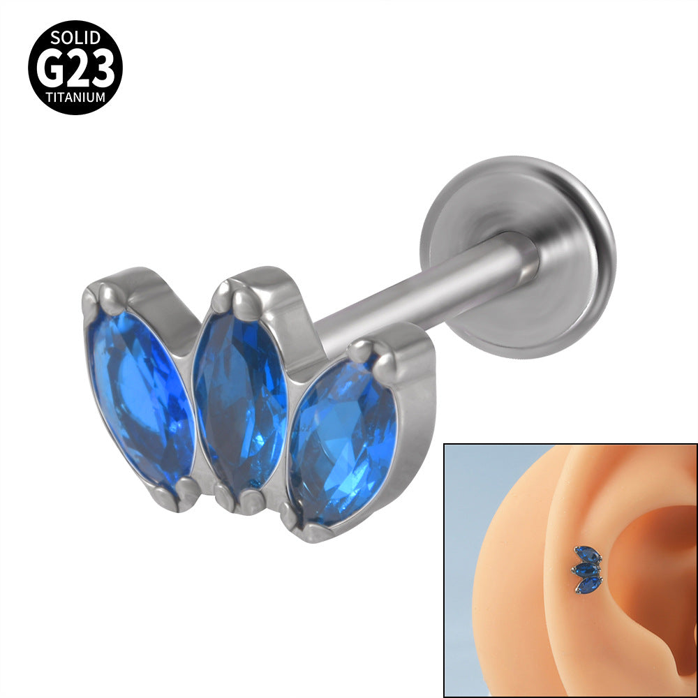 G23 Titanium Opal Lip and Ear Stud Set with Zircon Inlay