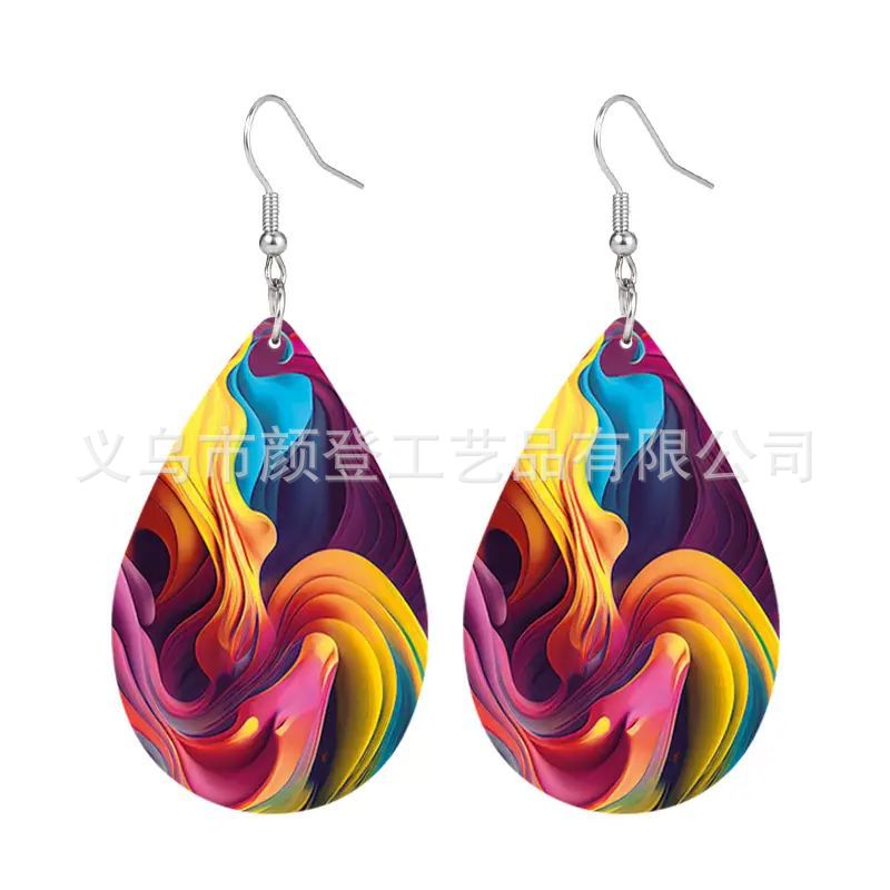 1 Pair Bohemian African Style Human Water Droplets Pu Leather Drop Earrings