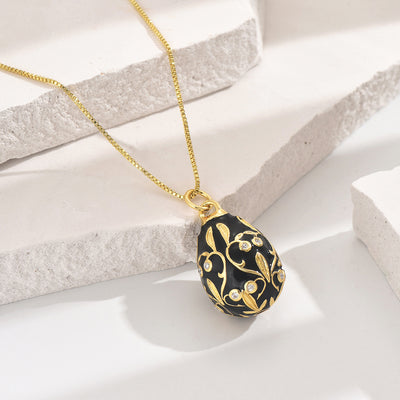 Copper Enamel Dinosaur Egg Pendant Necklace with Gold Plating