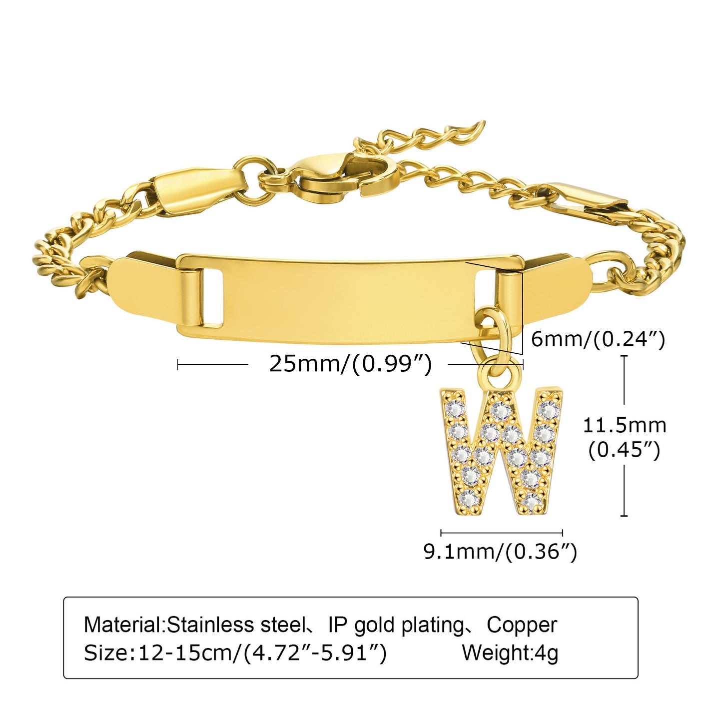 Stainless Steel Zircon Inlay English Letter Bracelet for Women and Children