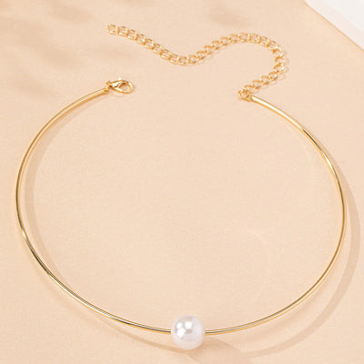 Simple Classic Solid Color Alloy Plastic Pearl Choker Necklace