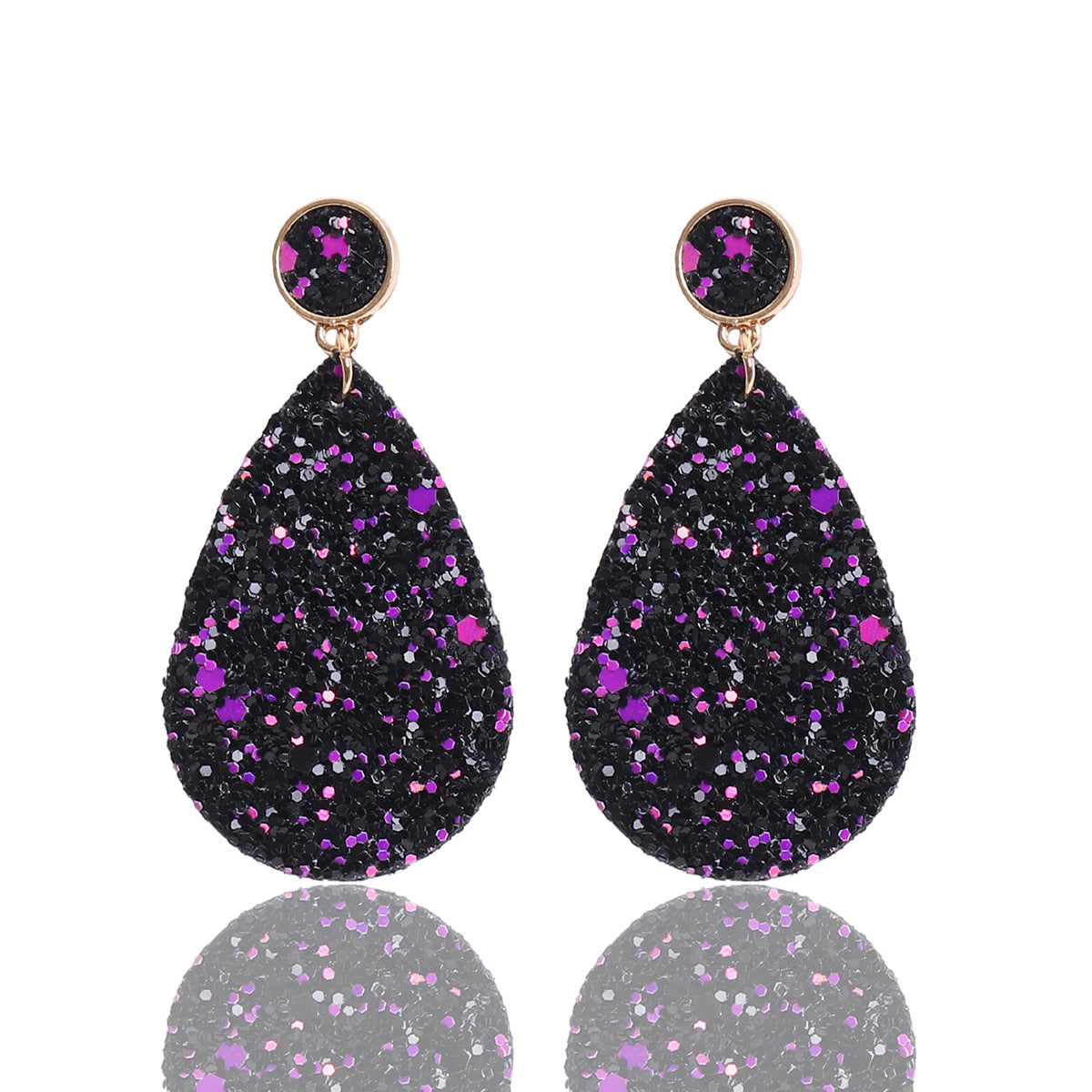 1 Pair Retro Glitter PU Leather Water Droplet Earrings