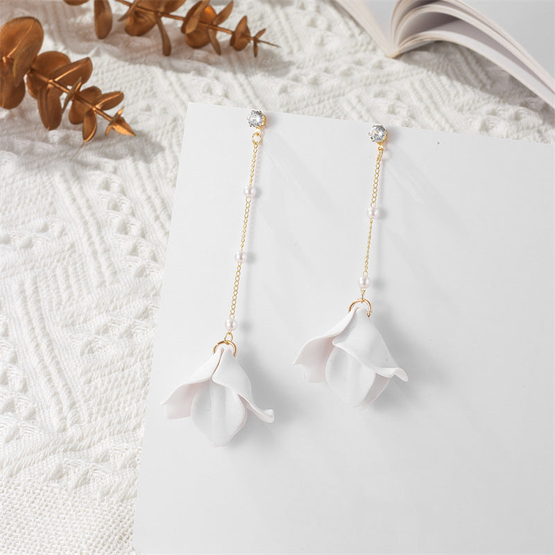 Simple Style Leaf Acrylic and Pearl Flower Drop Earrings for Women