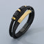 Men's Geometric Stainless Steel & Leather Bracelet with Magnetic Clasp