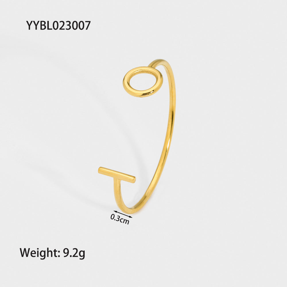 Modern Geometric Heart Snake 18K Gold Plated Stainless Steel Bracelet - European American Fashion Luxury Design