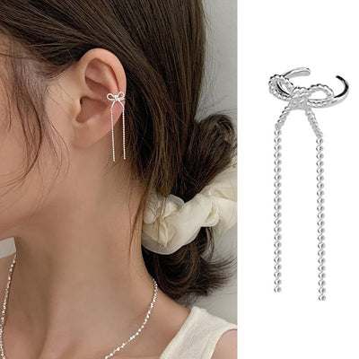 Elegant Bow Knot Tassel Copper Ear Cuffs