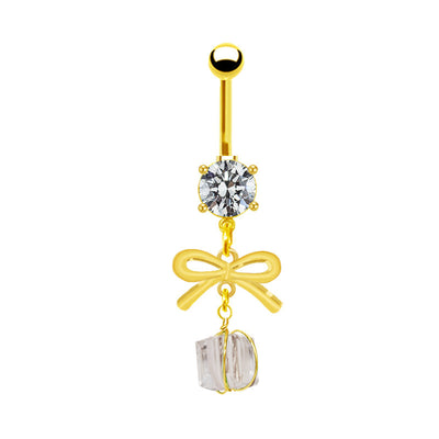 1 Piece Gold Plated Bow Knot Belly Ring with Colorful Acrylic Rhinestones