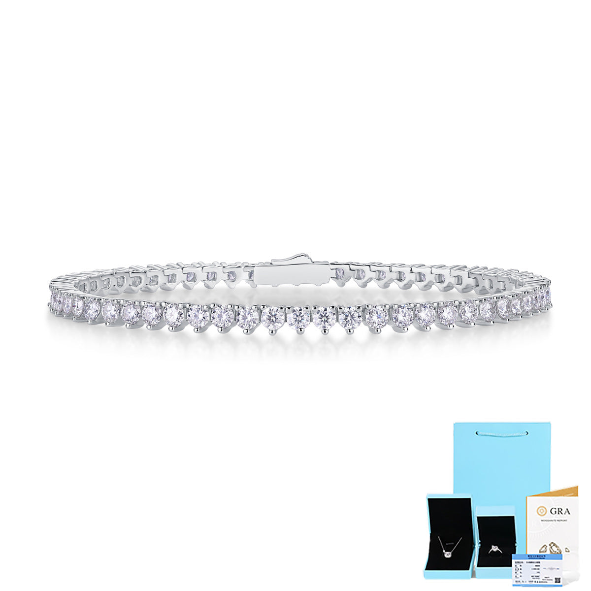 Sterling Silver Moissanite Bracelet with Platinum Plating