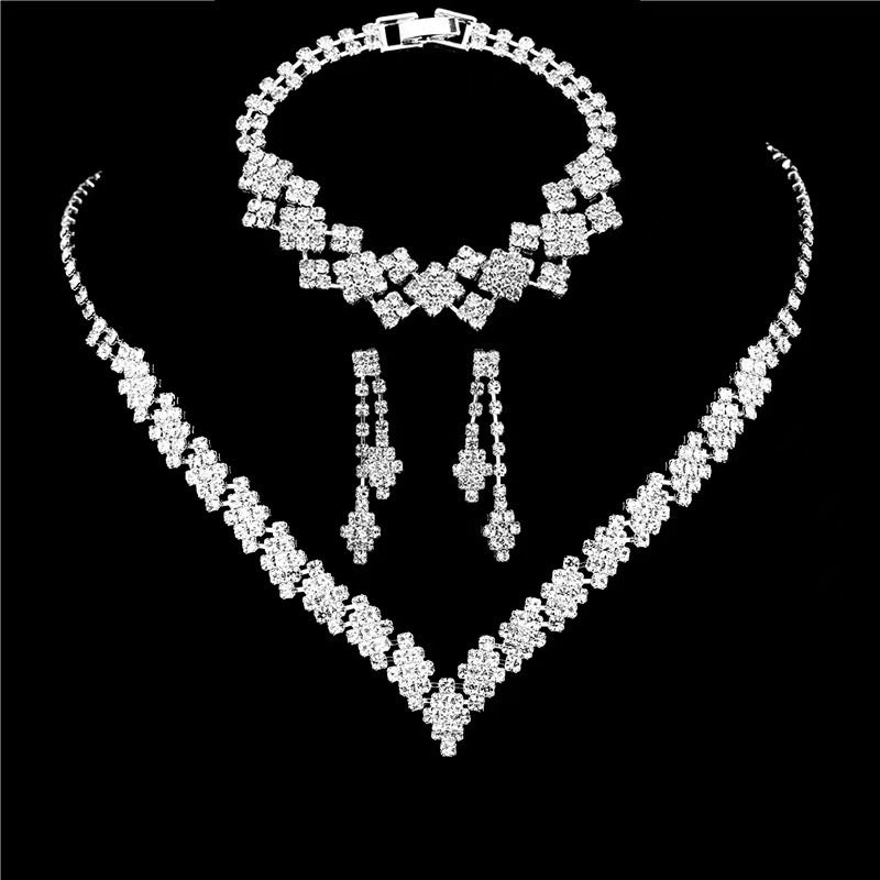 Fashion Geometric Copper Zircon Bridal Jewelry Set - Necklace, Earrings, and Bracelet