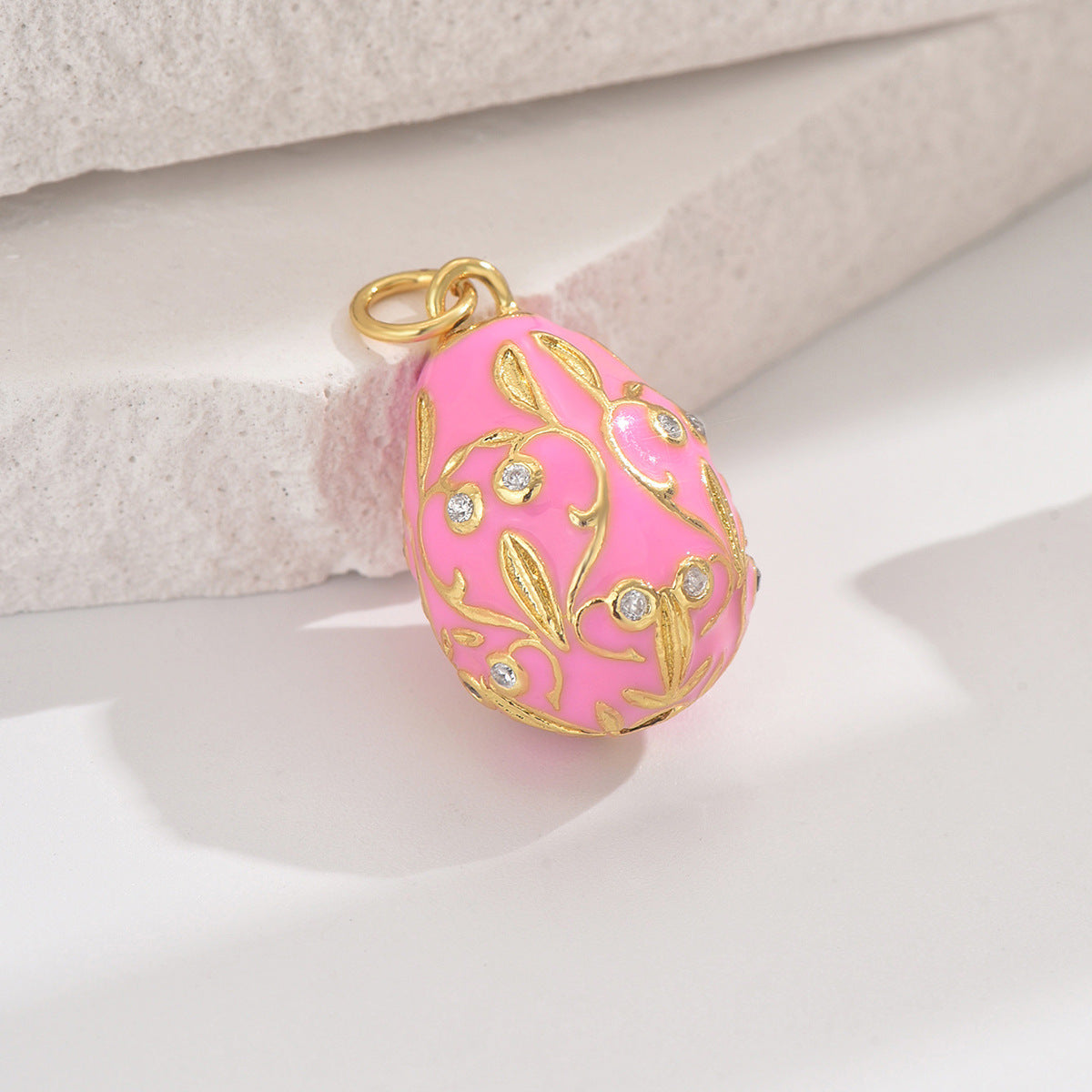 Copper Enamel Dinosaur Egg Pendant Necklace with Gold Plating