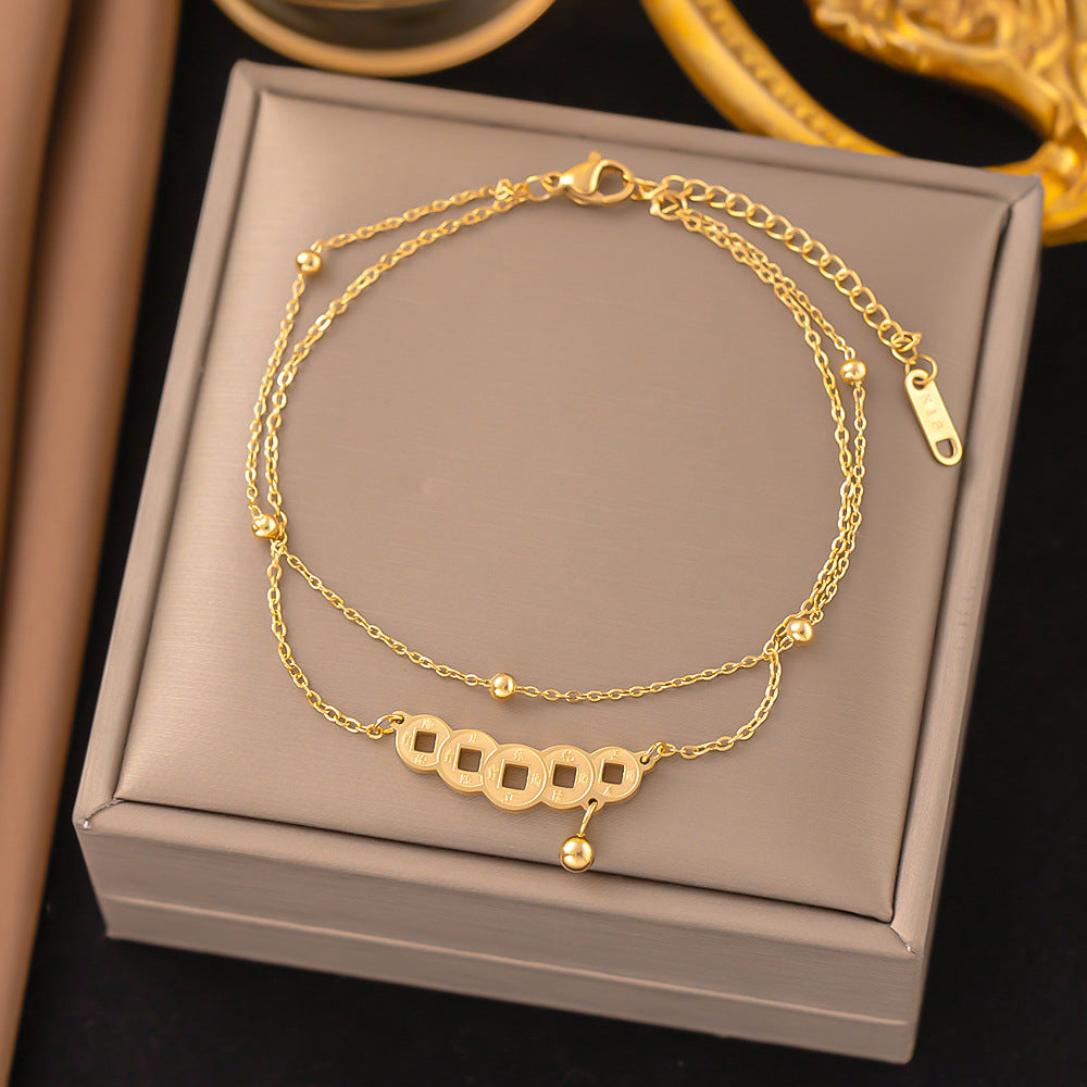 Casual Minimalist 18K Gold Plated Stainless Steel Women's Anklet