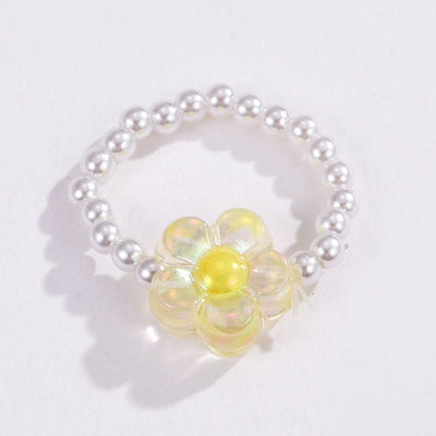 Wholesale Bohemian Flower Glass Beaded Rings with Artificial Pearl