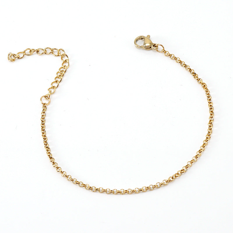 Simple Geometric Gold Plated Stainless Steel Pearl Chain Necklace and Bracelet Set