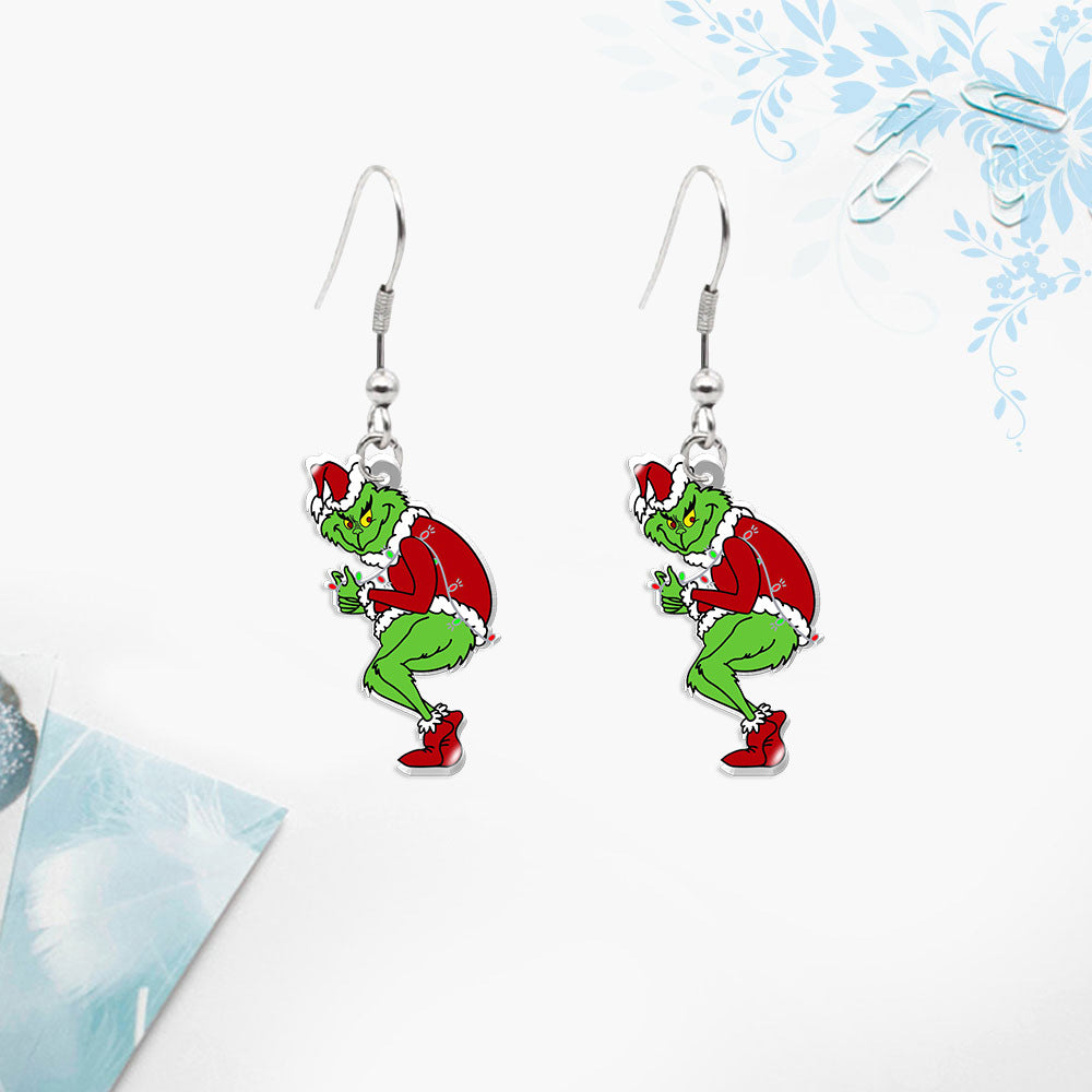 Cute Grinch Christmas Tree Stainless Steel Earrings 1 Pair