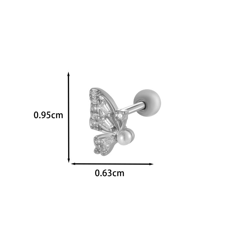 Butterfly Heart Zircon Stainless Steel Cartilage Earrings