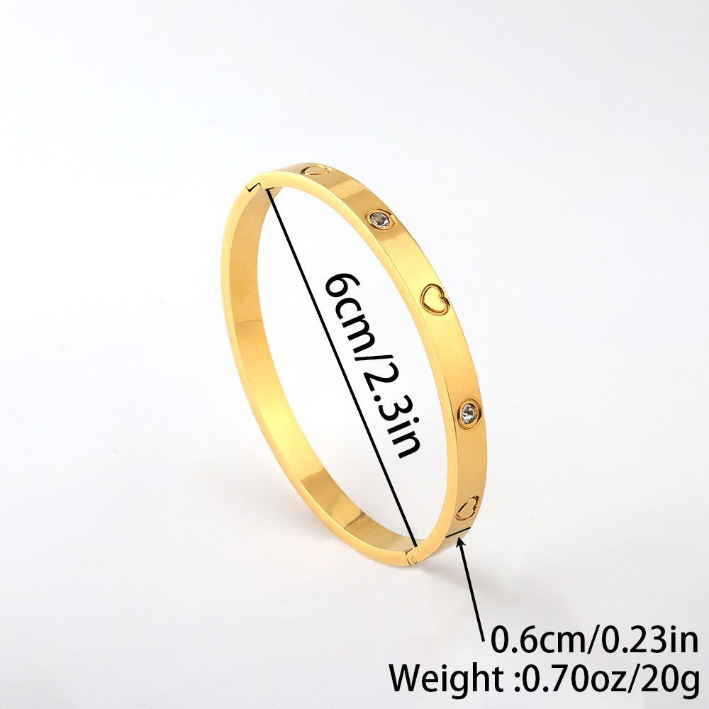 Elegant 18K Gold Plated Stainless Steel Bangle and Titanium Steel Diamond Bracelet Set