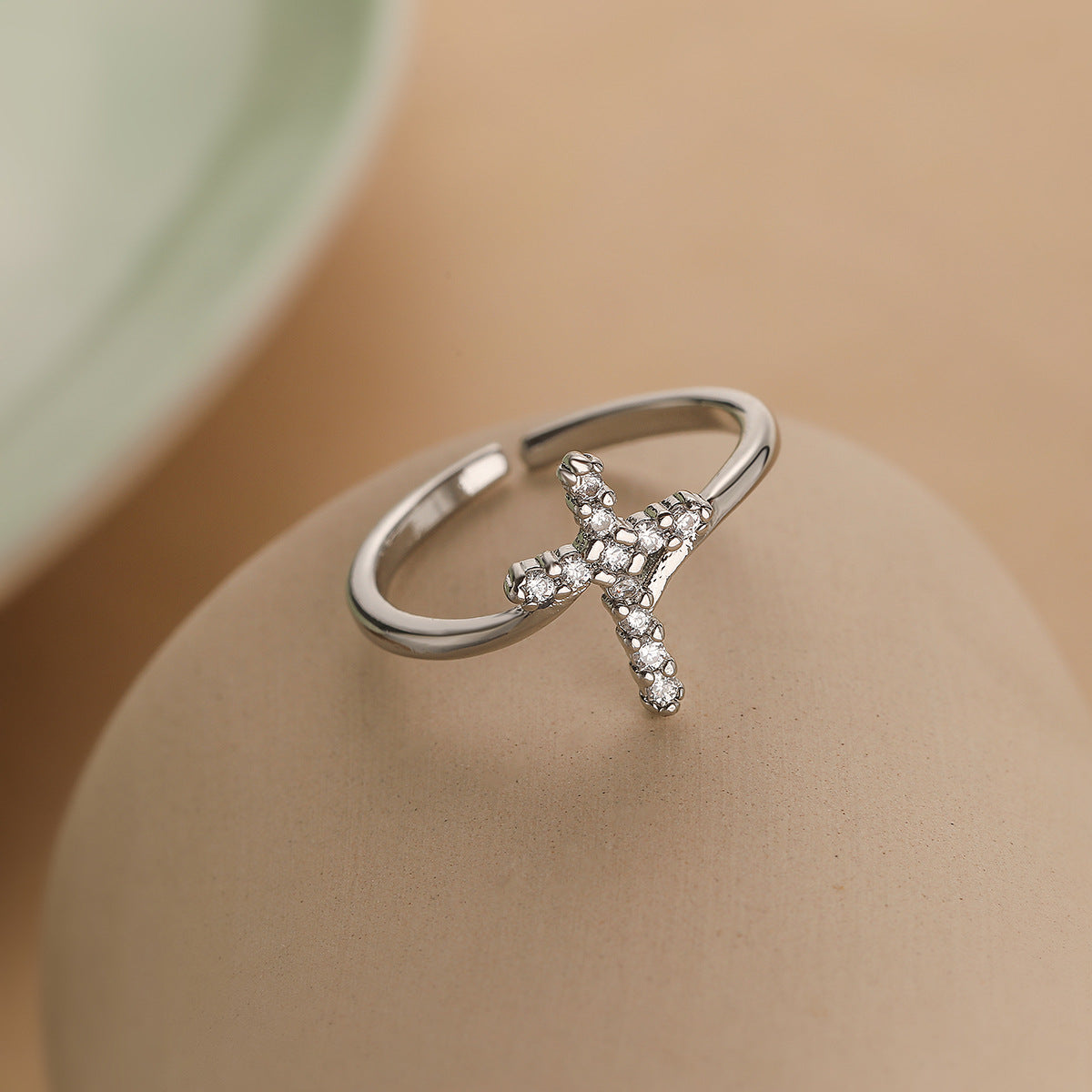 Minimalist Geometric Cross 18k Gold Plated Zircon Open Ring