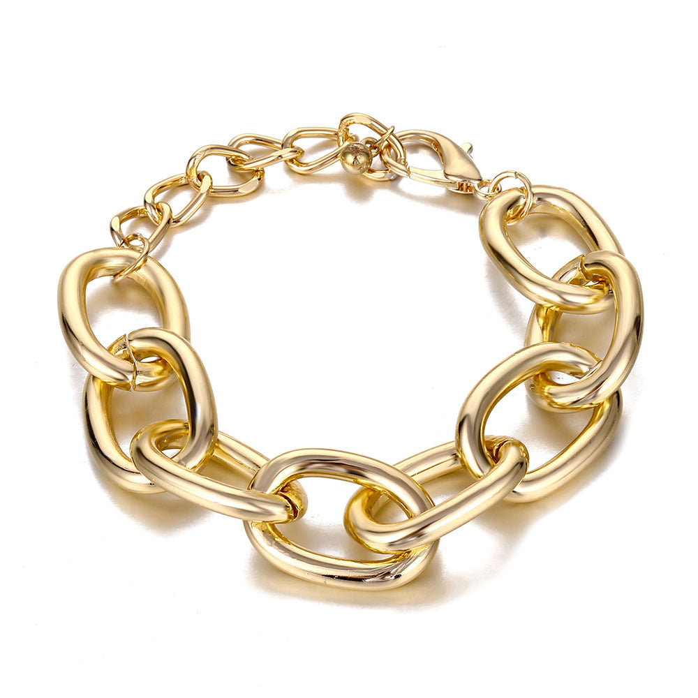 Geometric Alloy Plated Punk Metal Twist Chain Lock Bracelet