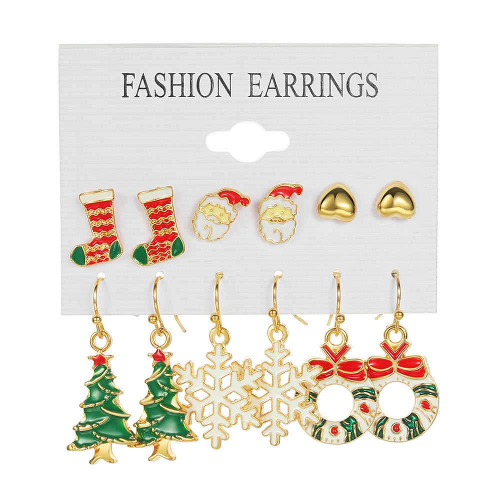 6 Pairs Ethnic Style Christmas Cartoon Character Enamel Alloy Earrings Set