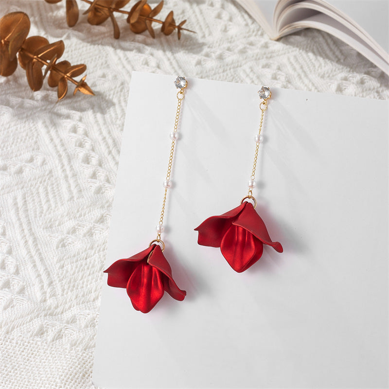 Simple Style Leaf Acrylic and Pearl Flower Drop Earrings for Women